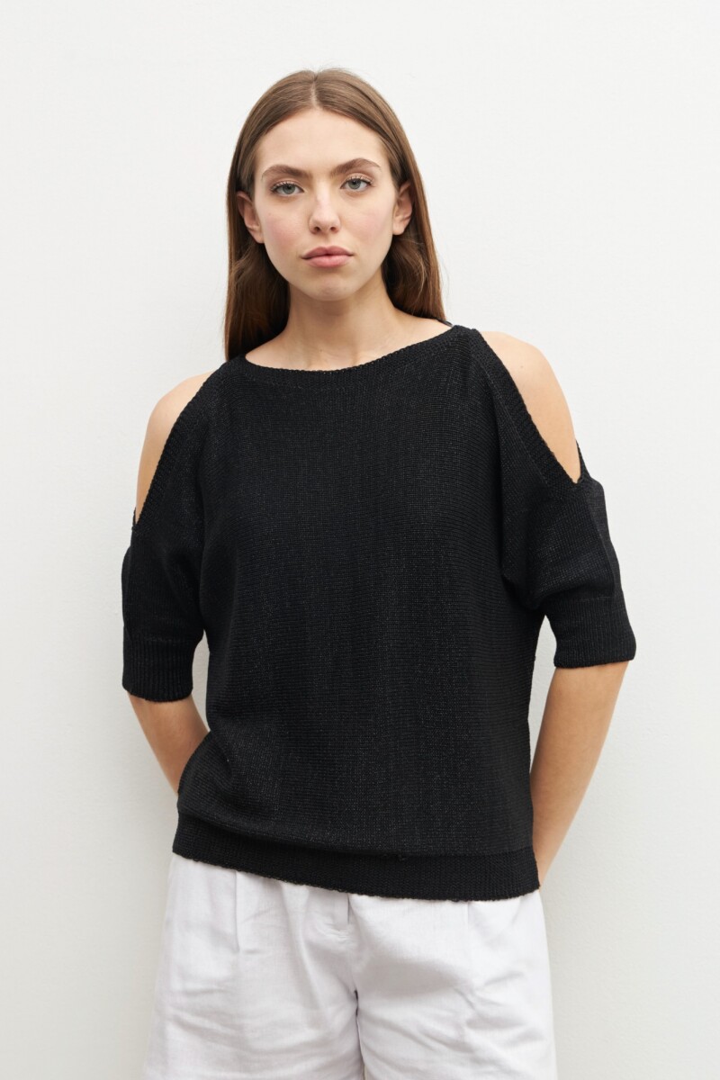 Sweater lurex hombros descubiertos negro