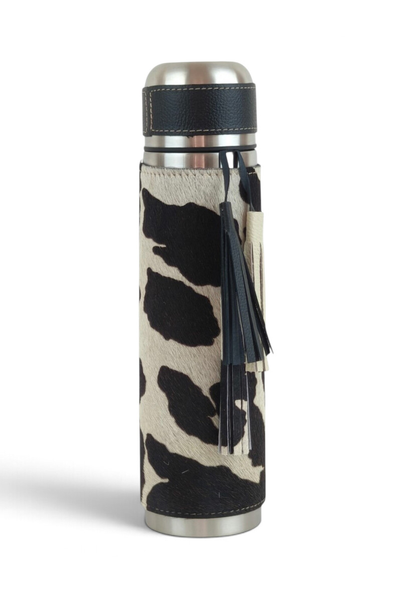 Set termo y mate en cuero Animal Print Negro