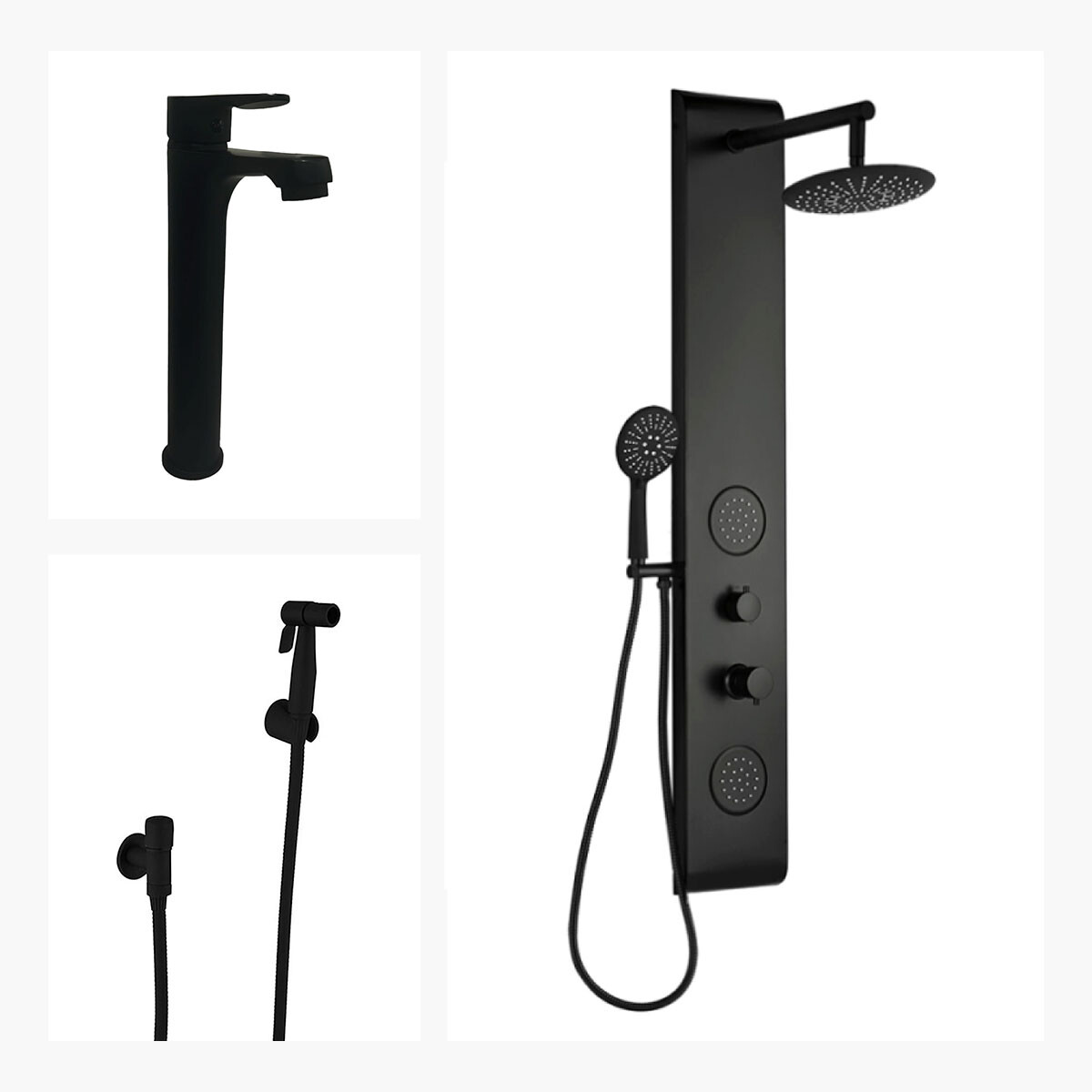 Juego De Griferia Lavatorio Alto Panel De Ducha Y Ducha Higienica Agua Fria 