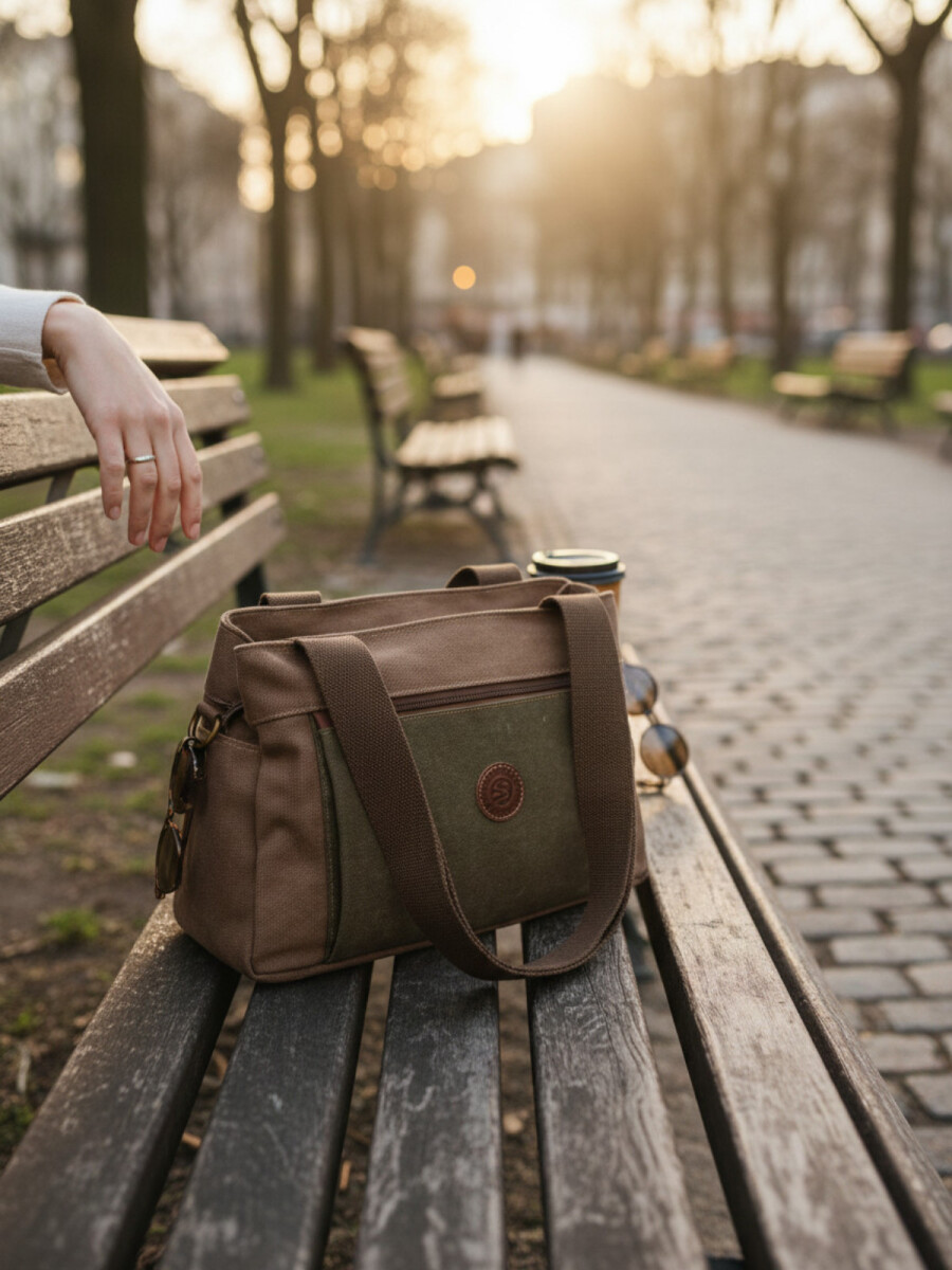 Bolso cartera en lona - Marrón 