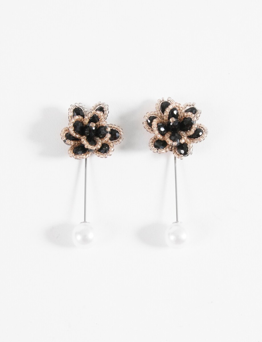Prendedor flor mostacilla - negro 