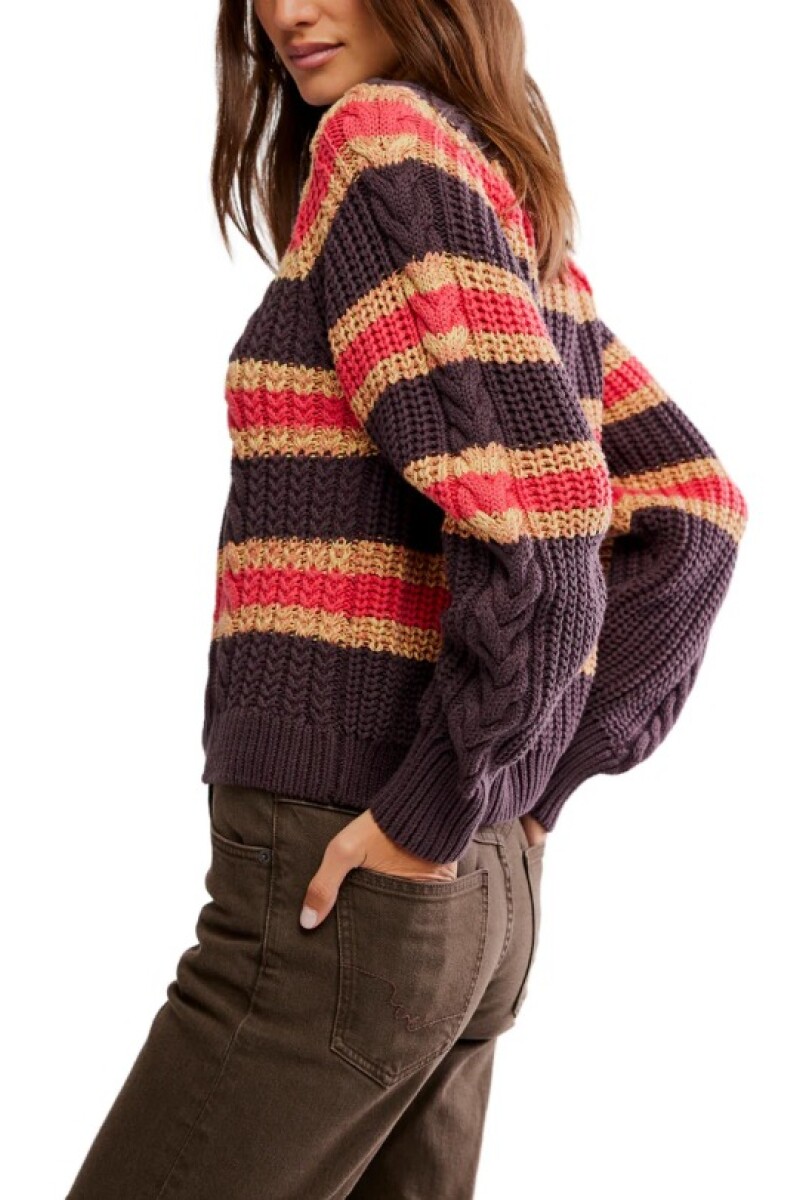 FRANKIE CABLE STRIPED PUL Marron
