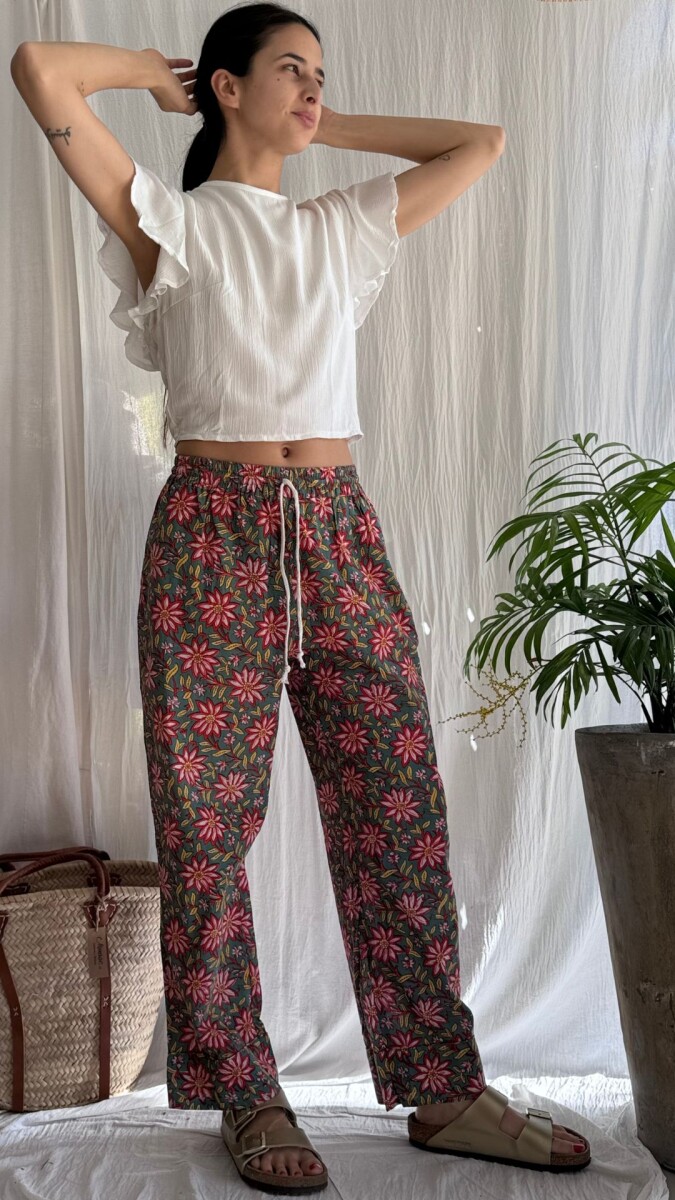 Pantalon Joaco - Flores rojas 