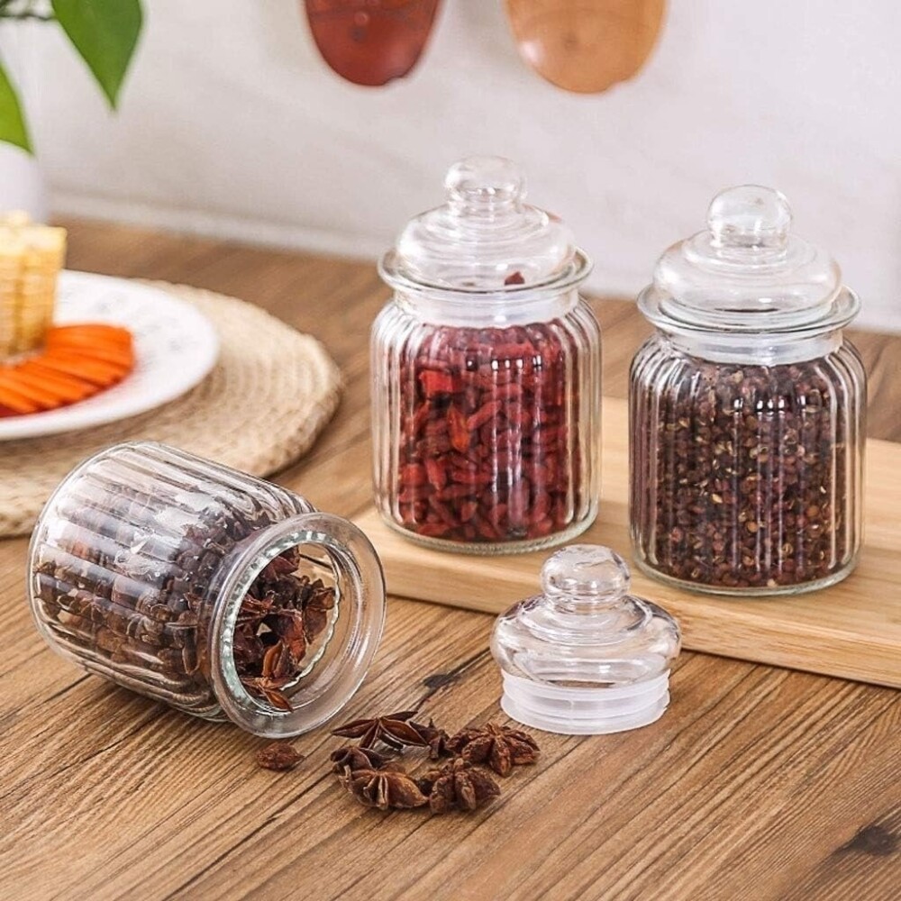 Set de 3 Recipientes de Vidrio con Tapa 300 ml D8 x 12,5 cm SET X3 RECIPIENTES D8XH12.5CM 300ML VIDRIO C/TAPA