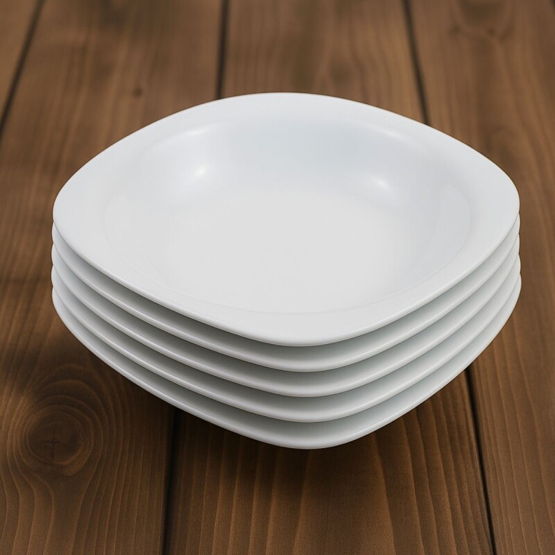 Set x6 Plato hondo semi cuadrado 23cm Opalina BLANCO