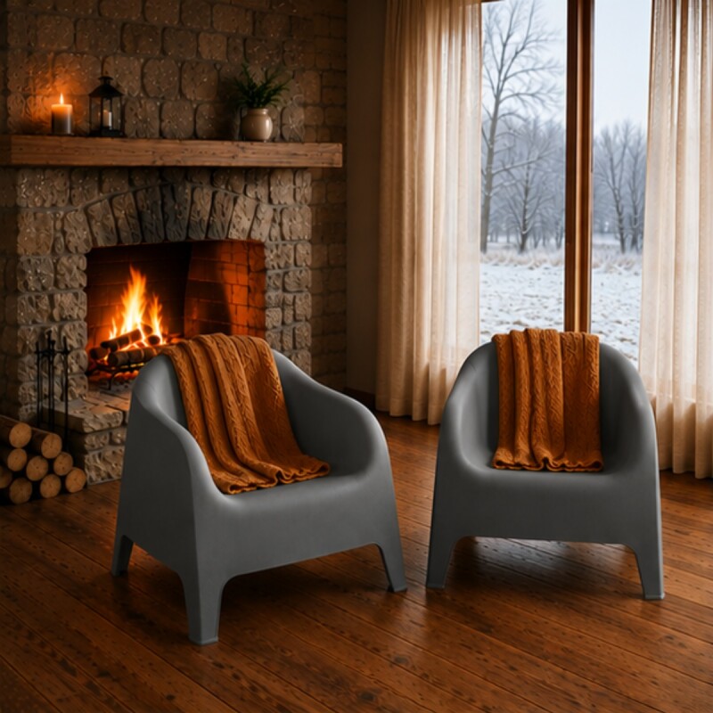 4 Sillones Skarpo + Mesa redonda Puket GRIS