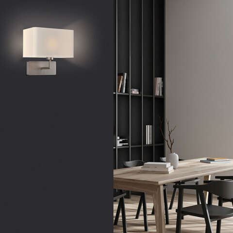 Lámpara pared níquel c/ pantalla tela rectang. E27 BA0126