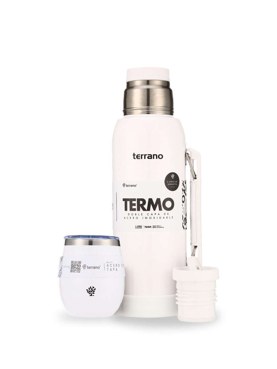 Kit Metalizado Termo 1LT Con Base De Silicona + Mate De Acero Con Tapa - Blanco 