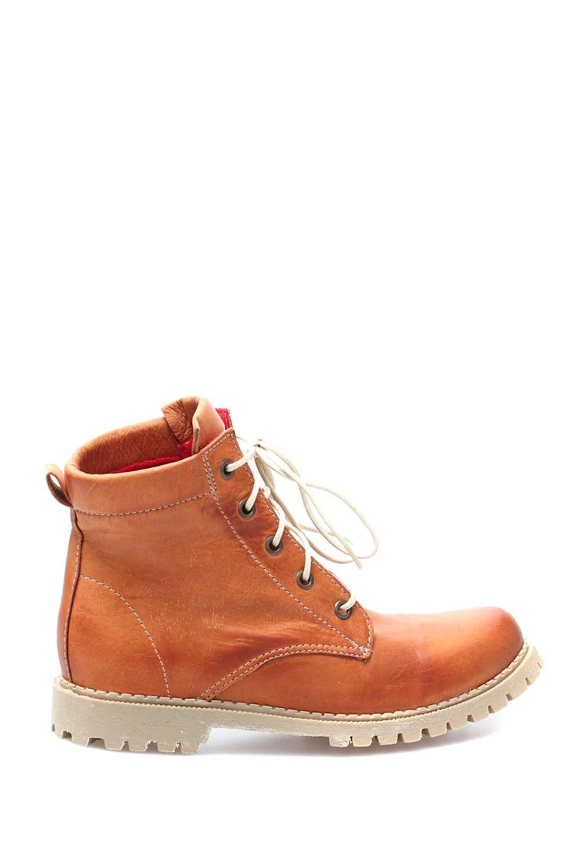 Bota Borcego Bajo Acordonado Cuero Terracota