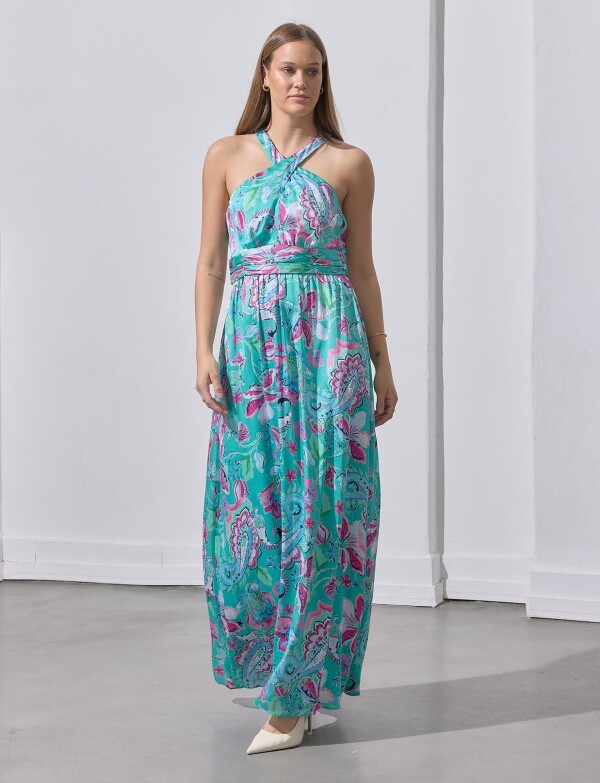 Vestido Maxi Cruzado VERDE AGUA/MULTI