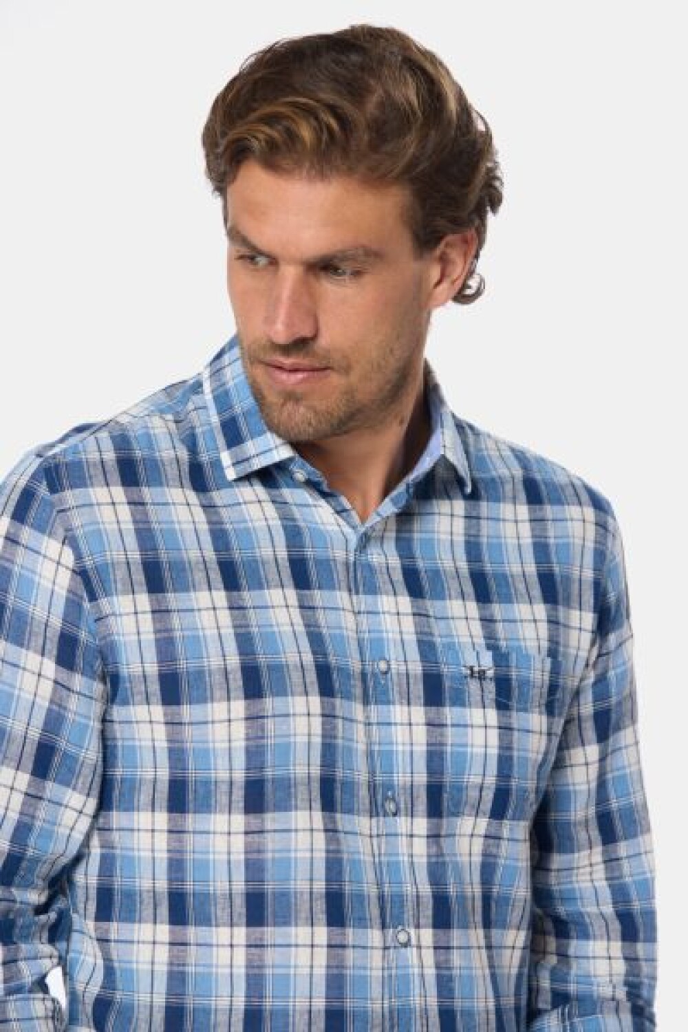 CAMISA DE LINO A CUADROS Azul