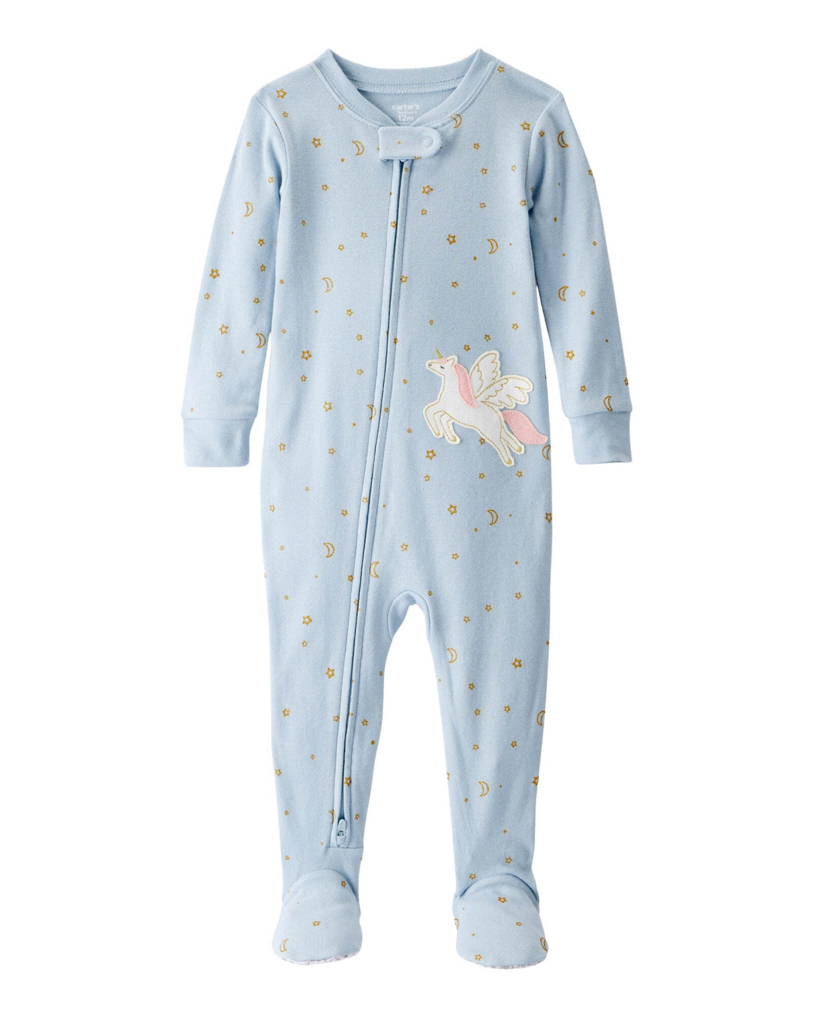 Pijama una pieza de algodón, con pie, estampa unicornio Sin color