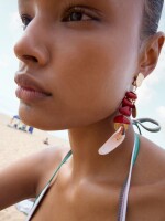 Pendientes Largos Maxi De Conchas rojo