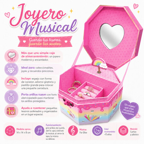 Caja de Música y Joyero con Bailarina y Espejo para Niñas Arcoíris
