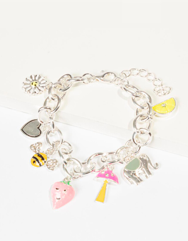 Pulseras Infantiles Pulsera Infantil Con Mostacillas Y Dijes - Plateado