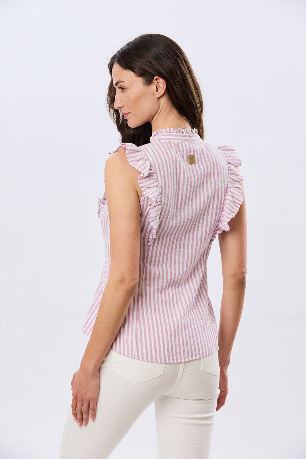 CAMISA DE LINO RAYADA Lila-Oscuro