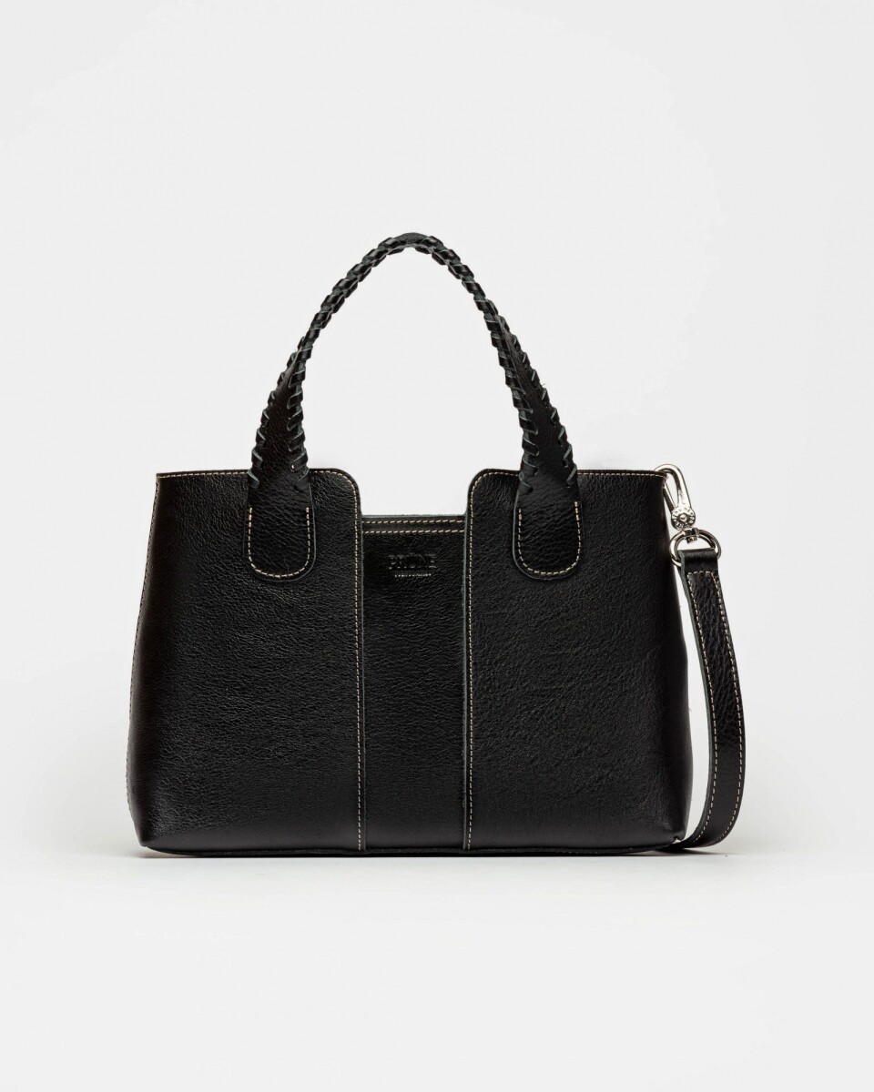 Cartera de mano The Braided en cuero vegetal liso - Negro 