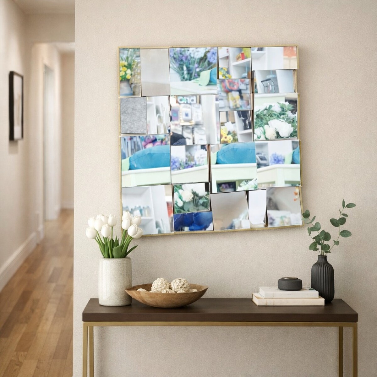 Espejo Decorativo de Pared Cuadrado Tipo Mosaico Moderno 