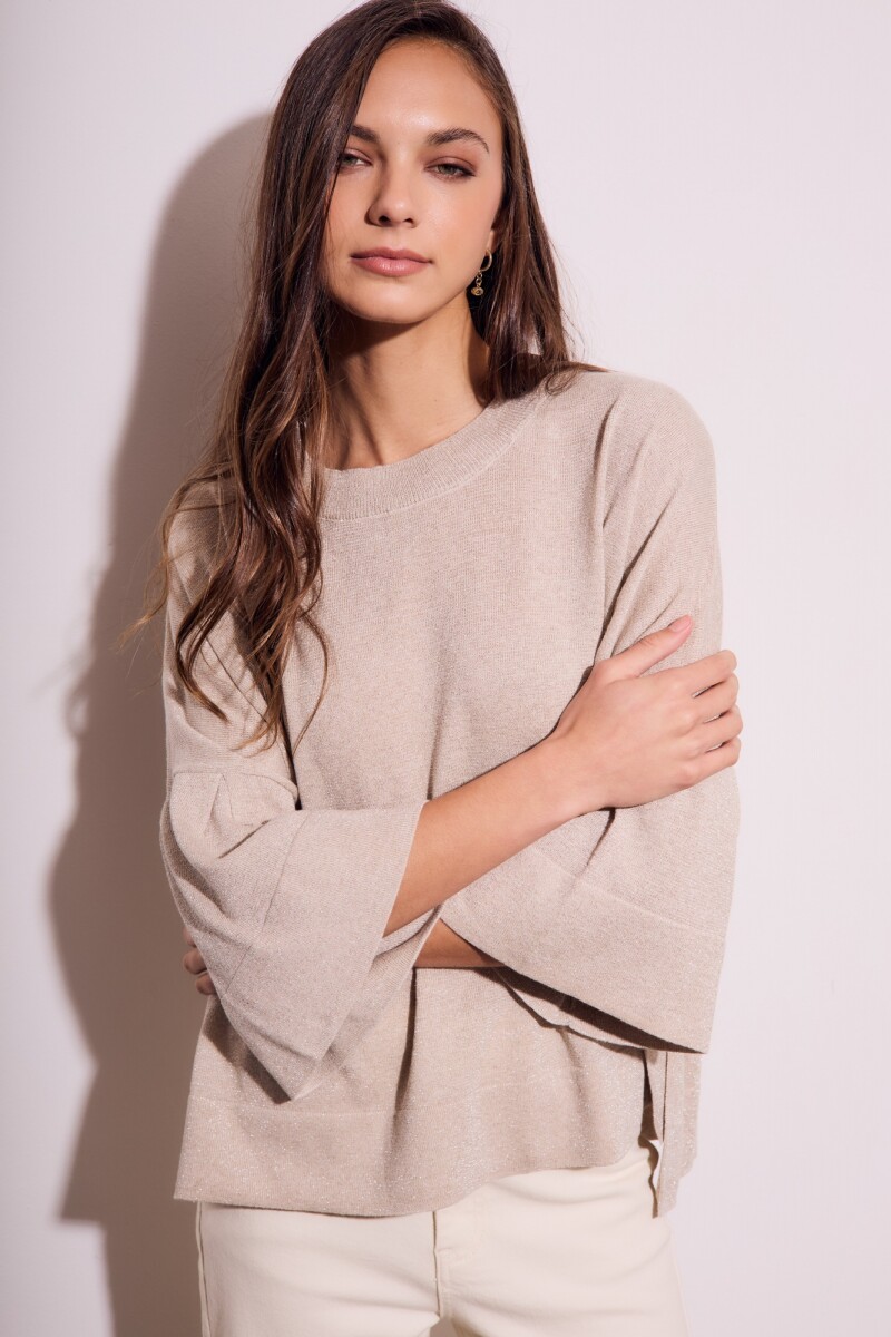 Sweater Manga Volado Beige Melange