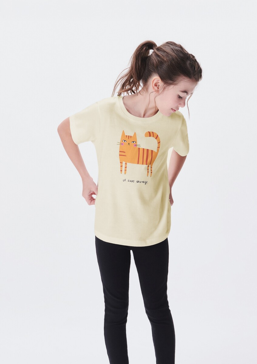 CAMISETA DE NIÑA MANGA CORTA ESTAMPADA - BEIGE 