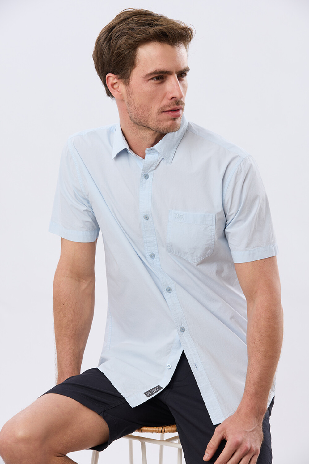 CAMISA CUADROS ALGODÓN Celeste