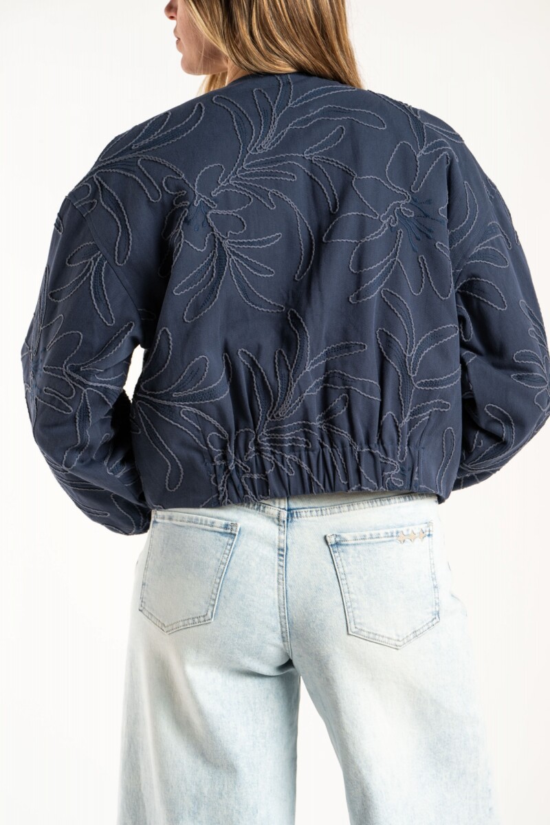 Campera Bomber Con Bordado Denim