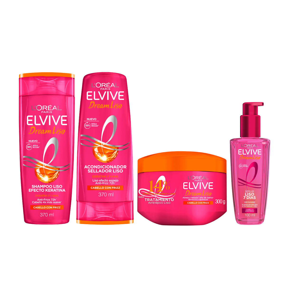 Pack Elvive Dream Liso Shampoo 370ml + Acondicionador 370ml + Sérum 100ml + Mascarilla Capilar 300ml 