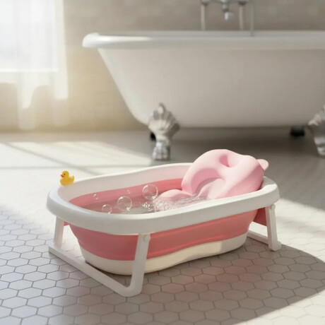 Bañera Bañito Pleg con colchón Drenaje y Base Antideslizante Rosa Claro