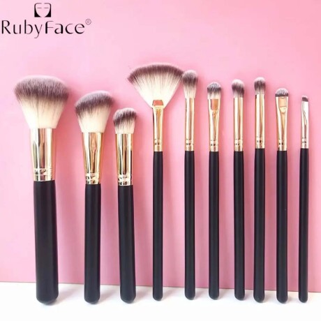 Set Completo Brochas Pinceles Maquillaje 10 Pzas con Estuche Negro