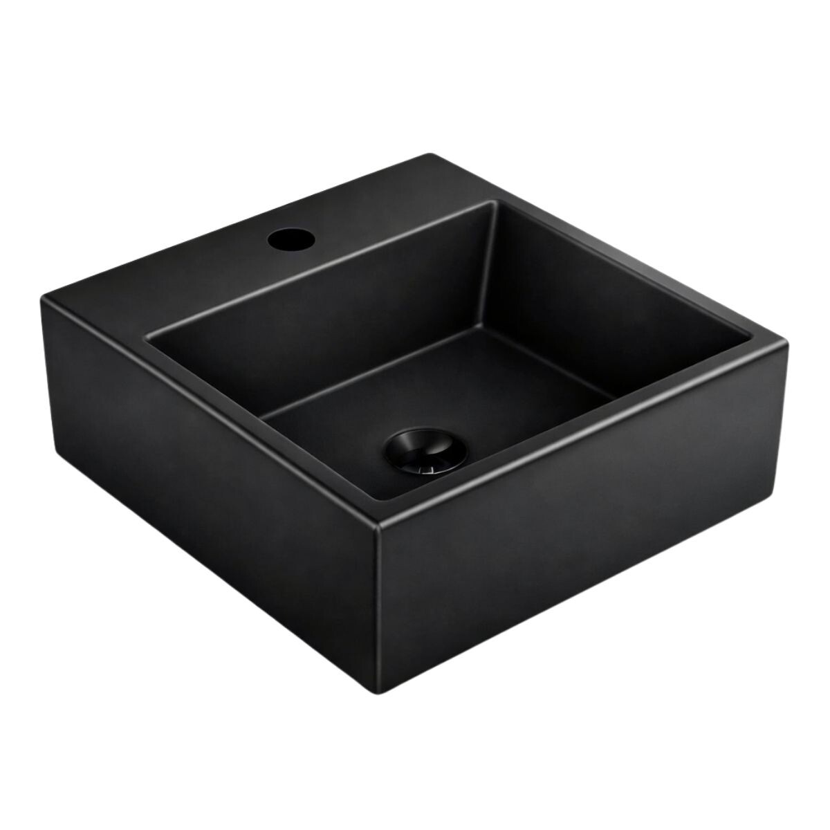 Bacha De Apoyo Cuadrada 41 Cm C/mesa Negro Mate Celite 