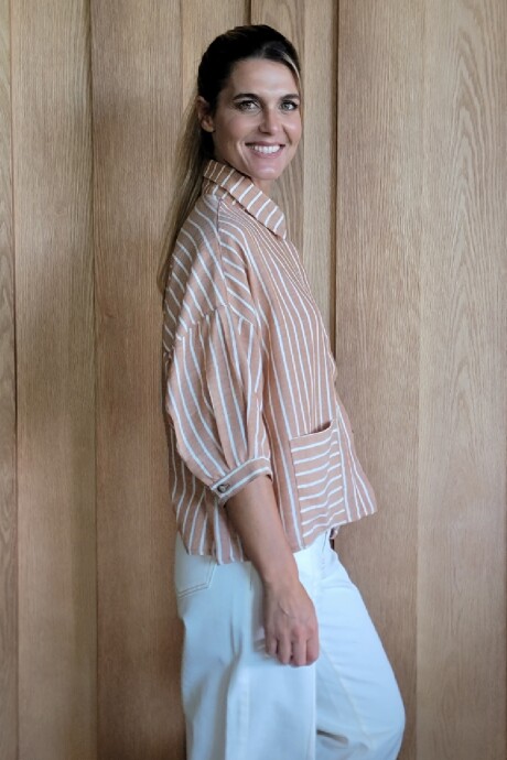 Camisa Piña Lino Raya Camel