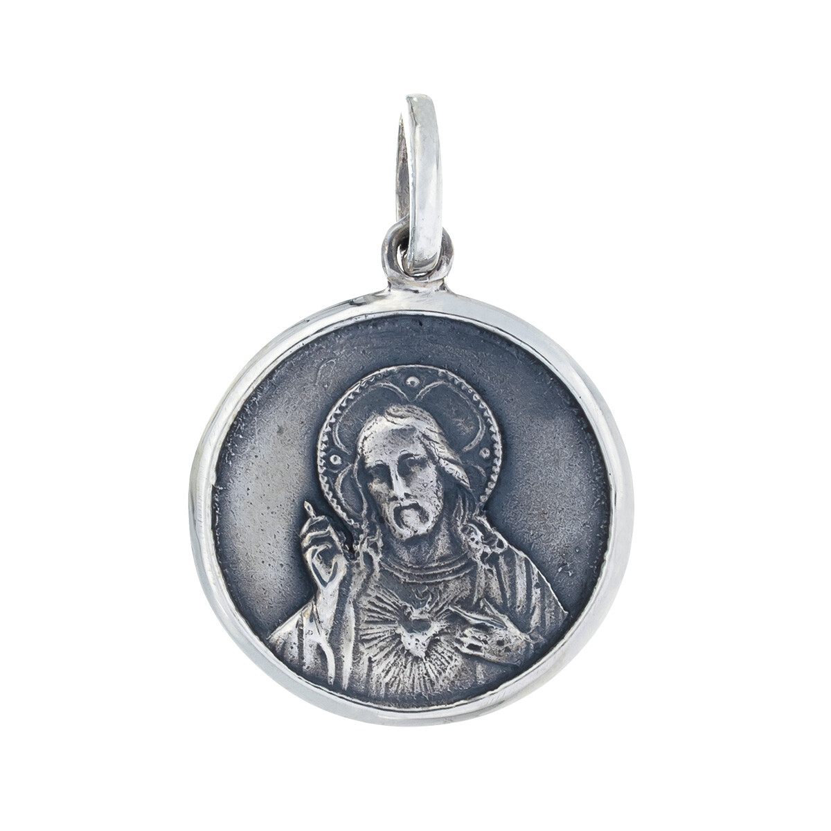 Medalla religiosa de plata 925, SAGRADO CORAZON Y VIRGEN DEL CARMEN. 