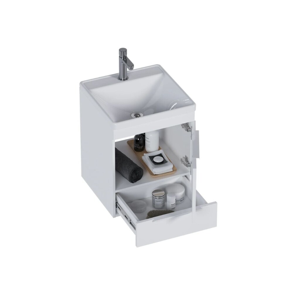 Mueble de baño suspendido Trevo Blanco 41 cm con espejo Mueble De Baño Suspendido Trevo Blanco 41 Cm Con Espejo