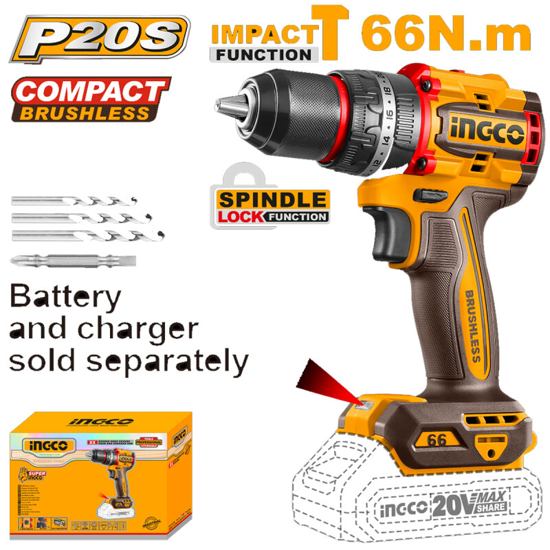 TALADRO ATORNILLADOR C/PERCUTOR A BATERIA 13MM 20V P20S BRUSHLESS CIDLI206681 TALADRO ATORNILLADOR C/PERCUTOR A BATERIA 13MM 20V P20S BRUSHLESS CIDLI206681