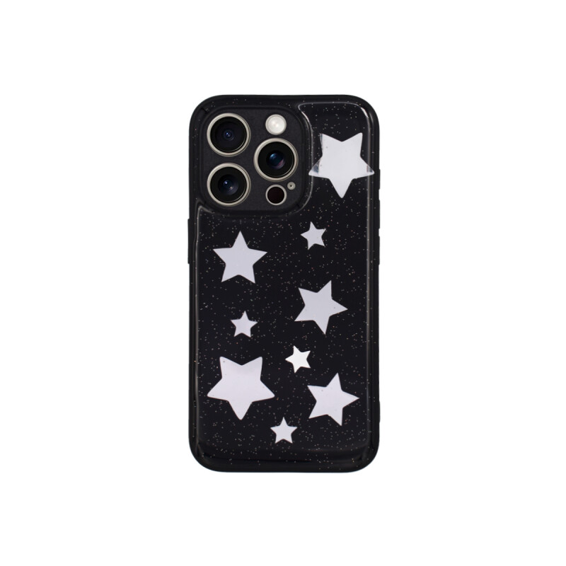 Protector para iPhone 15 Pro diseño estrellas color negro Protector Para Iphone 15 Pro Diseño Estrellas Color Negro