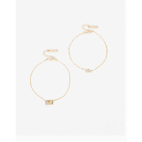 Set De Pulseras Flexibles Con Cubic Zirconia Dorado
