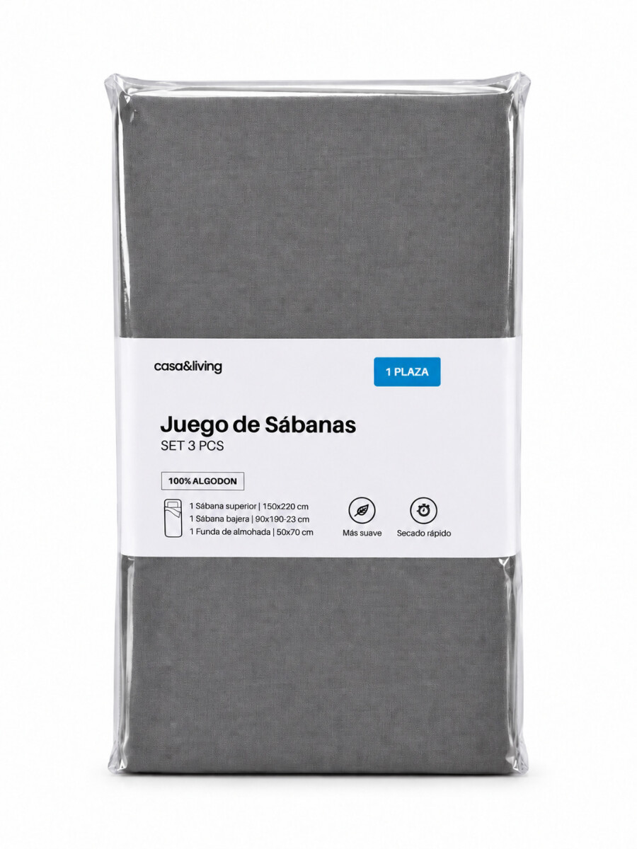 JUEGO DE SABANAS DE 1 PLAZA - GRIS OSCURO 