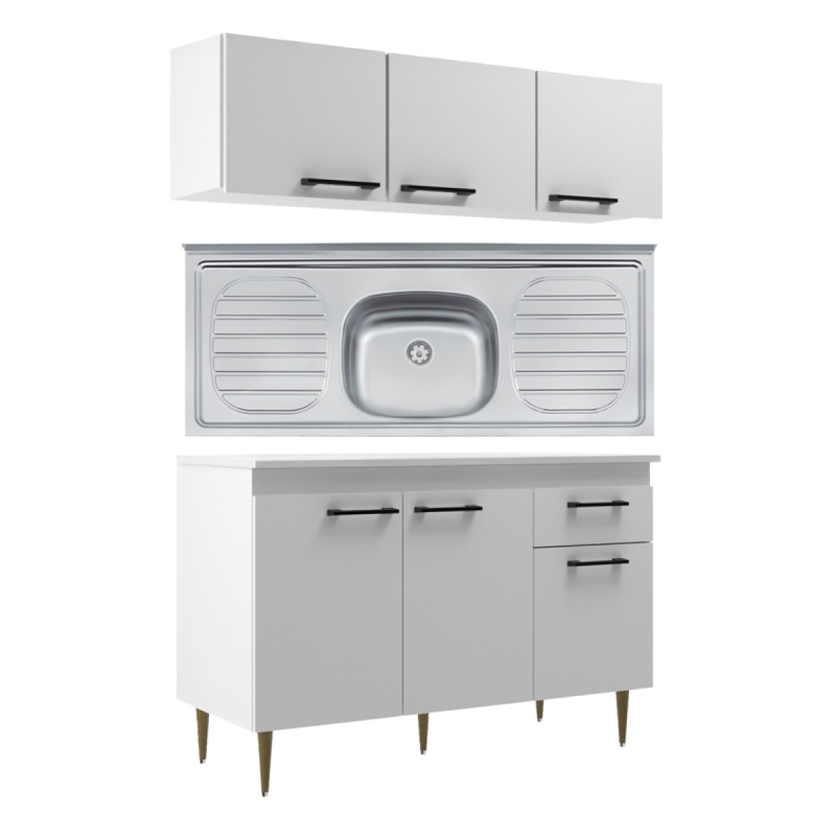 Bajo Mesada + Aereo 3 Puertas + Mesada en Acero Tramontina - Blanco 