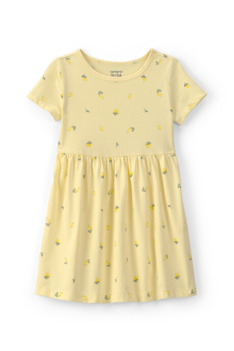 Vestido de algodón, manga corta, amarillo, diseño limones Sin color