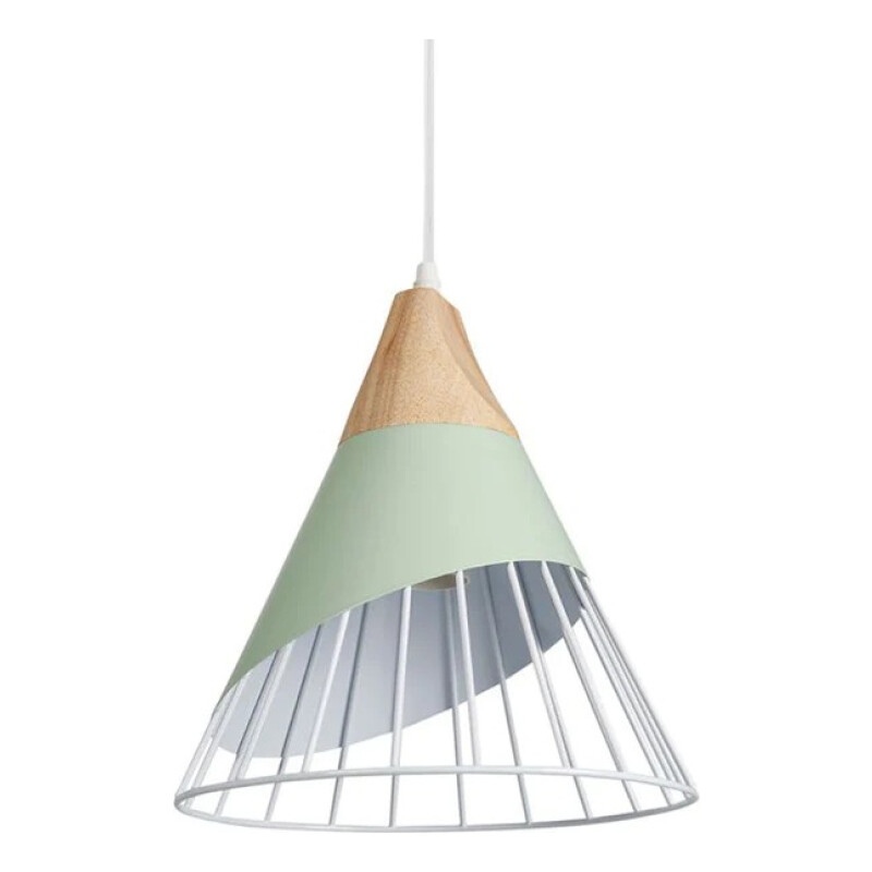 Lampara Nordica Conica Metal Y Madera Columbus Verde