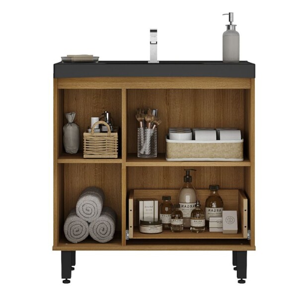 MUEBLE DE BAÑO 80 CM CON MESADA - MIEL/NEGRO MUEBLE DE BAÑO 80 CM CON MESADA - MIEL/NEGRO