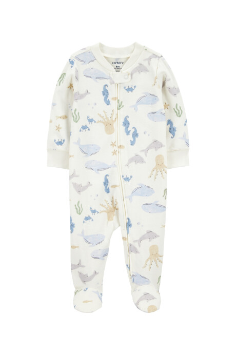 Pijama una pieza de algodón, con pie, diseño fauna marina Pijama una pieza de algodón, con pie, diseño fauna marina
