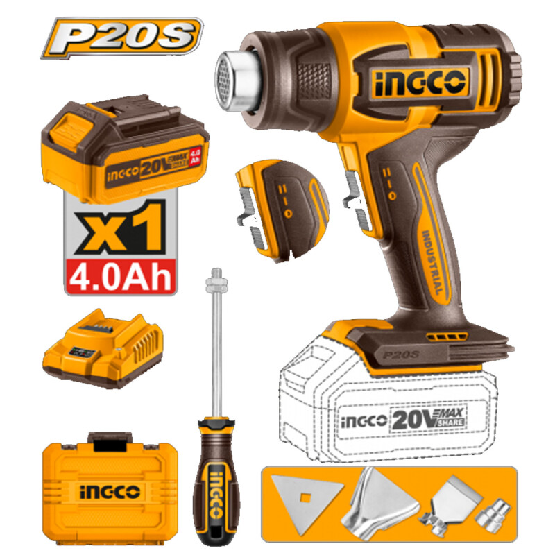 PISTOLA DE CALOR 550°C A BATERIA P20S 20V + BAT 4.0AH + CARGADOR + VALIJA + ACCE PISTOLA DE CALOR 550°C A BATERIA P20S 20V + BAT 4.0AH + CARGADOR + VALIJA + ACCE