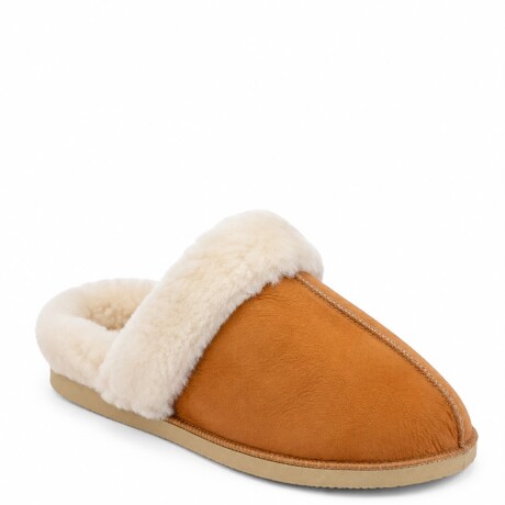 Pantuflas de Cuero con Corderito Camel