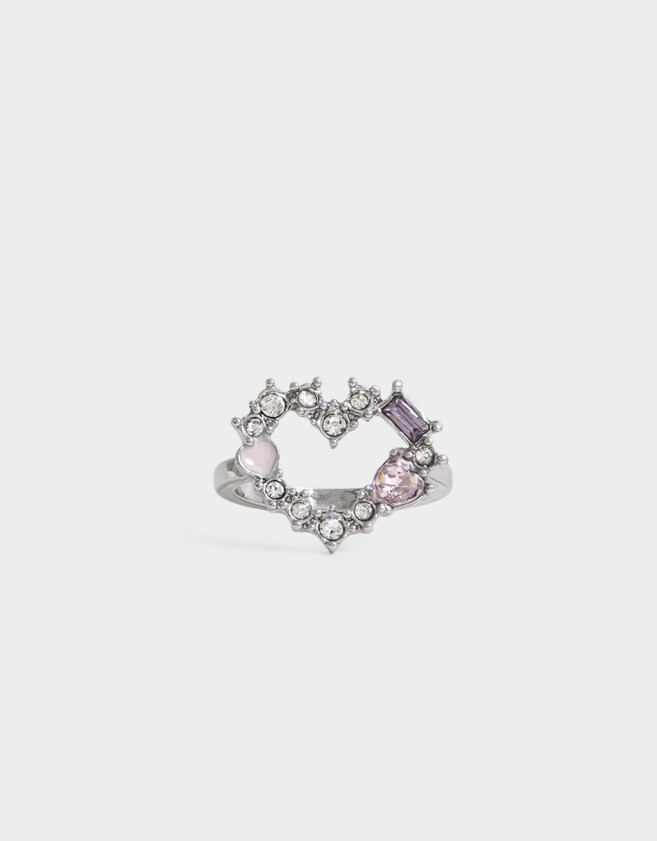 Anillos Chicos Strass Corazón Anillo Corazón Plateado Strass - Plateado