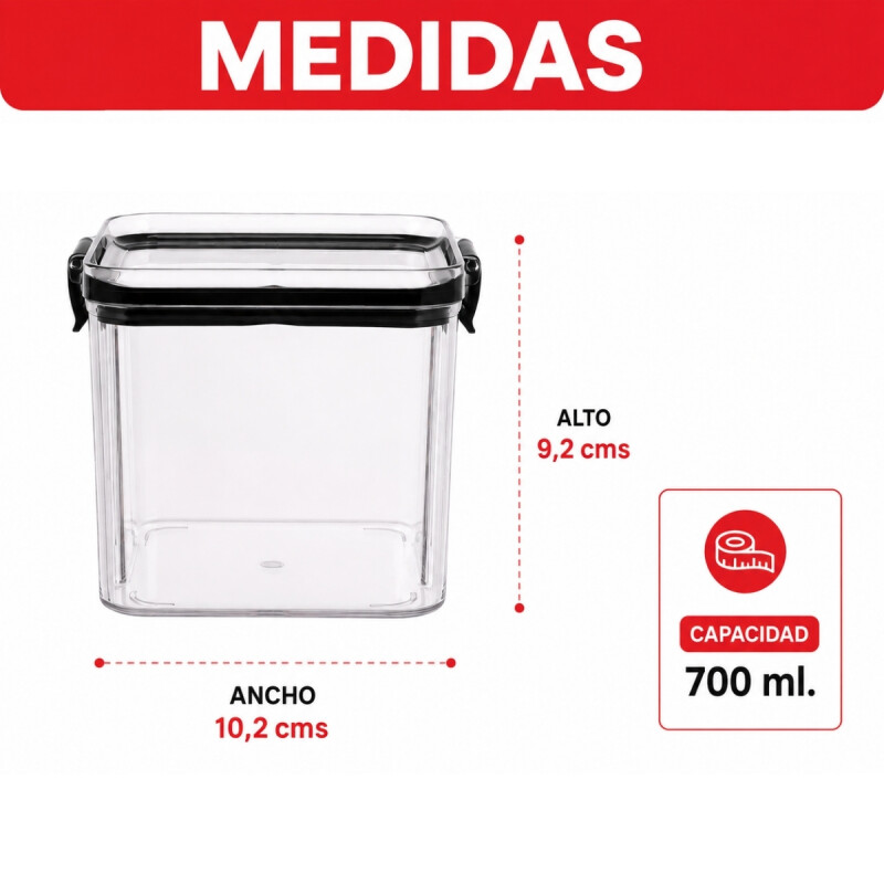 Pote hermético cuadrado 700 ml TRANSPARENTE