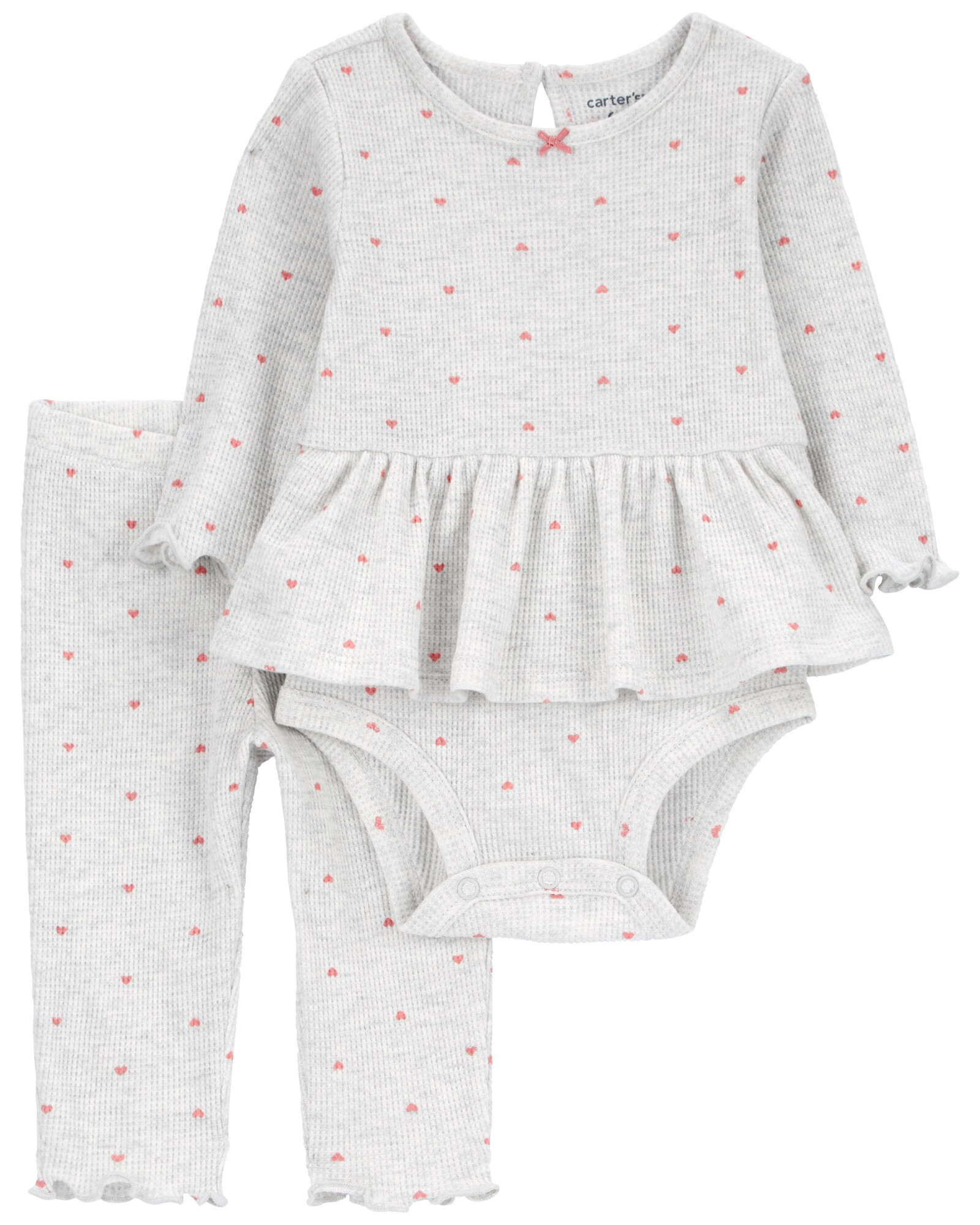 Set dos piezas de algodón térmico, pantalón y body, diseño corazones Set dos piezas de algodón térmico, pantalón y body, diseño corazones