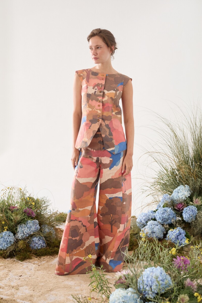 PANTALON WIDE XL LINEN PRINT Sol