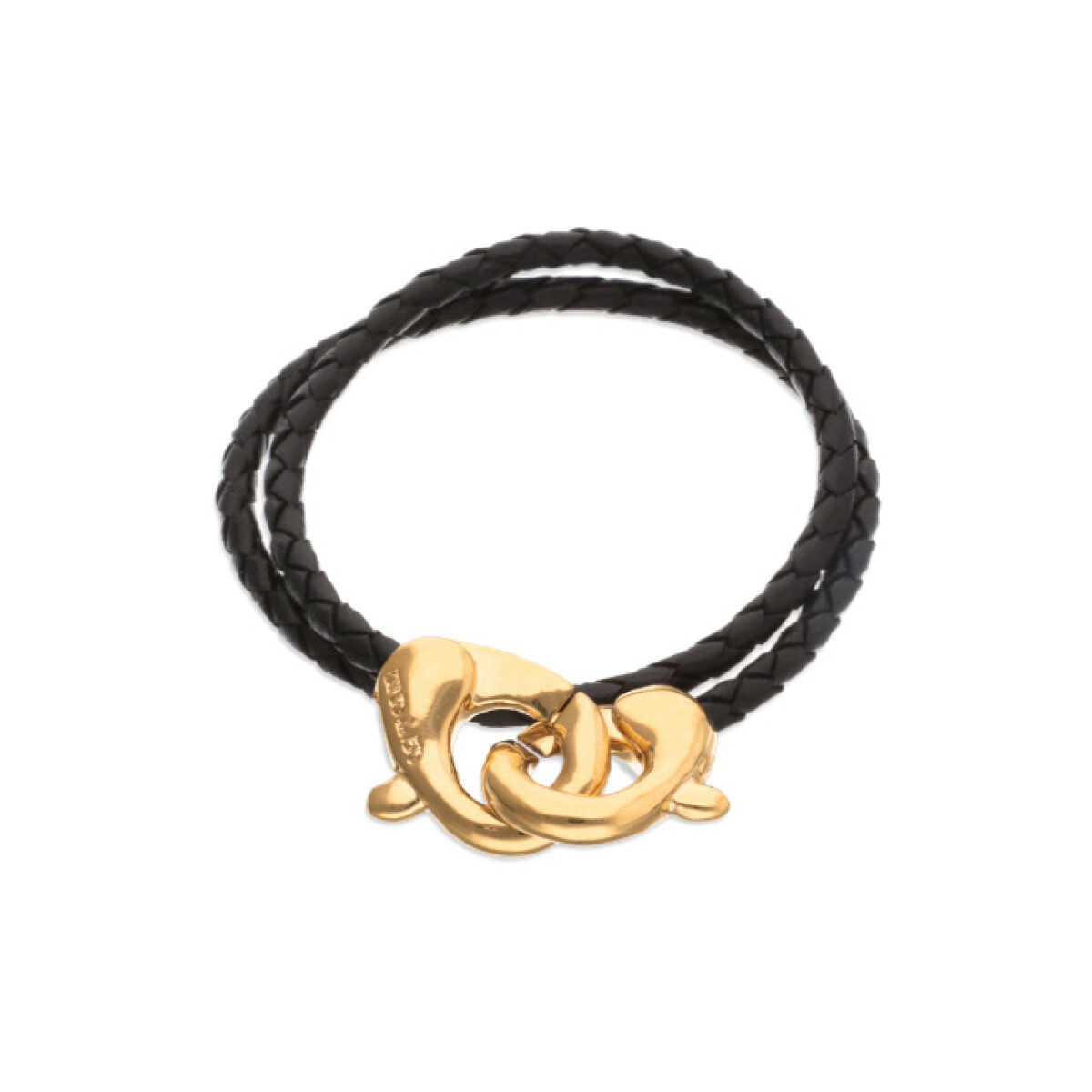 PULSERA DE CUERO DOBLE NEGRO CON MOSQUETÓN ENTRELAZADO BAÑADO EN ORO 18K - Pulsera 