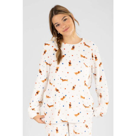 Pijama coral perritos Marfil